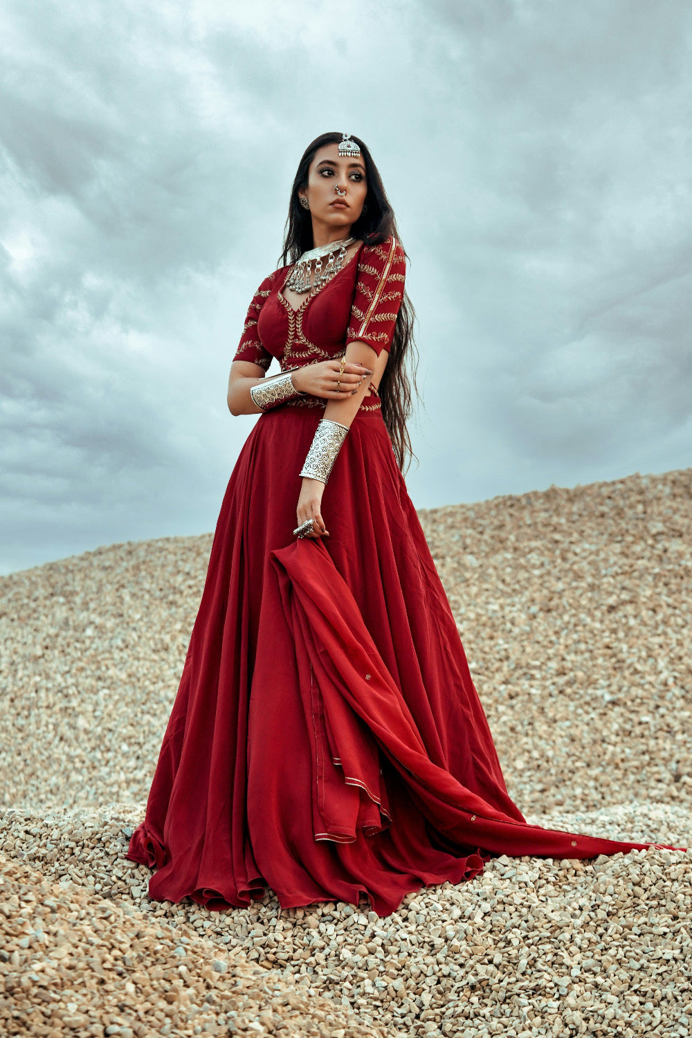 Festive Anarkali Kurta Set – Red